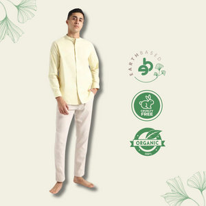 Organic Cotton & Naturally Dyed Mens Round Neck Lemon Yellow Shirt by Livbio - EarthBased 