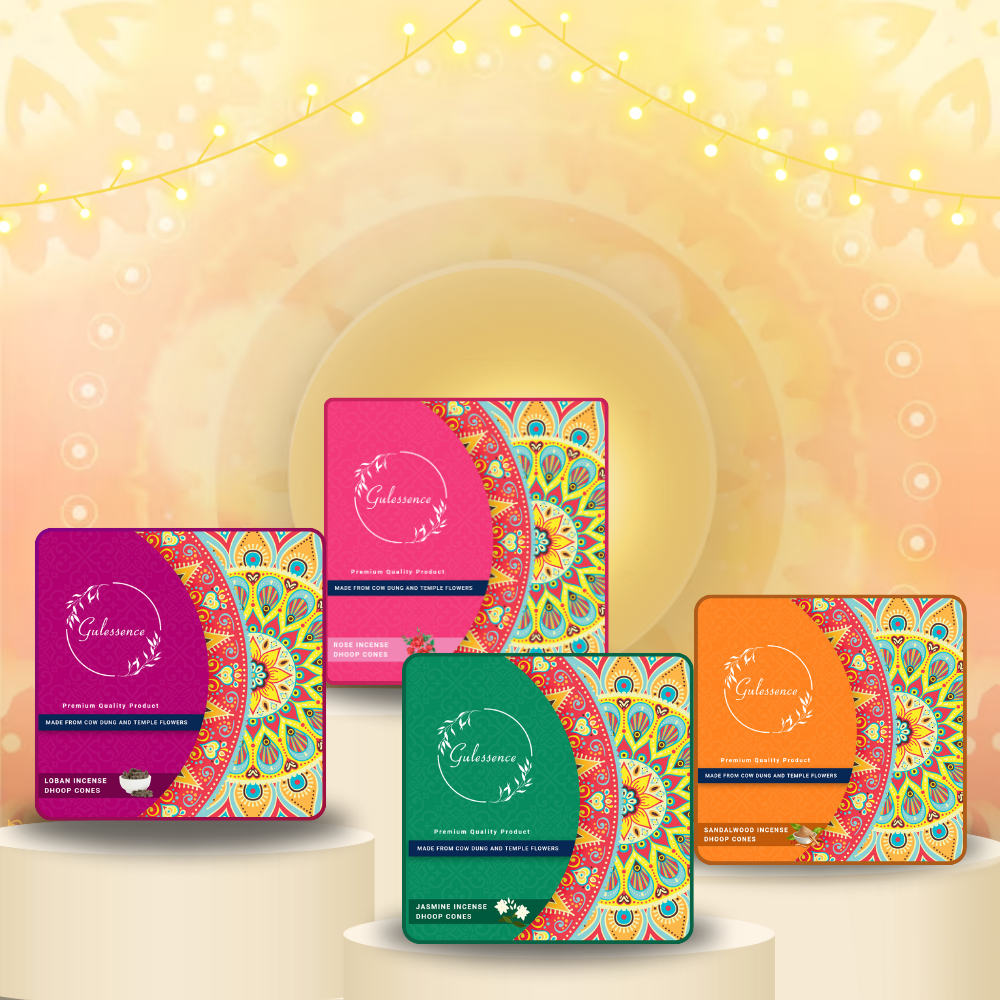 Gulessence Sandal, Rose, Loban &amp; Jasmine Dhoop Cones | Pack of 4 - EarthBased 
