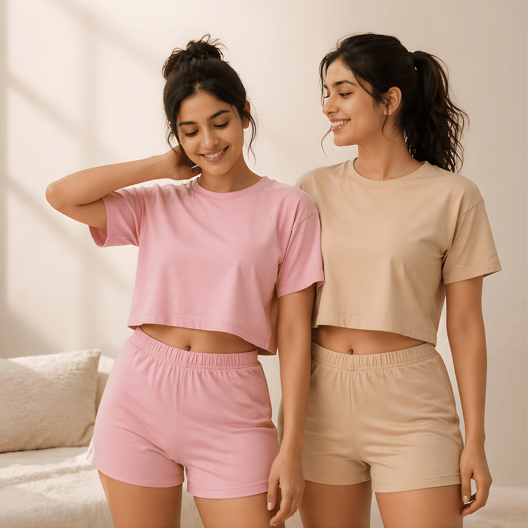 Bamboo Fabric Mid Rise Shorts | Beige and Mauve | Pack of 2