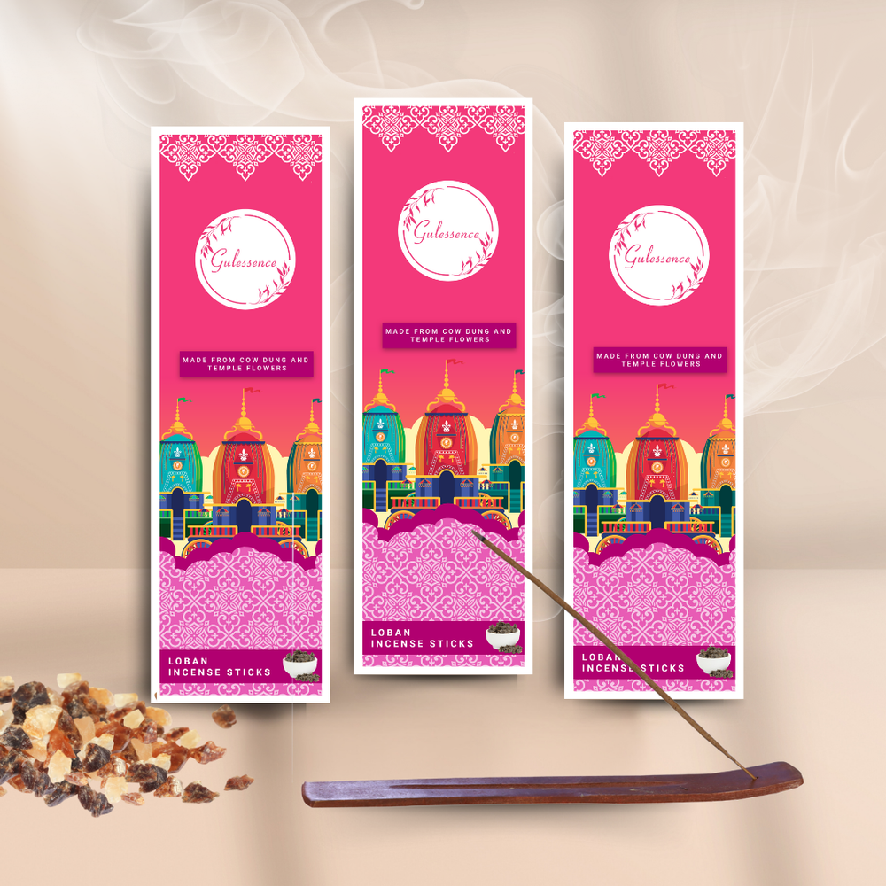 Loban Incense Sticks With Free Incense Holder| Made from Cow dung & Temple Flower | Gulessence - EarthBased 