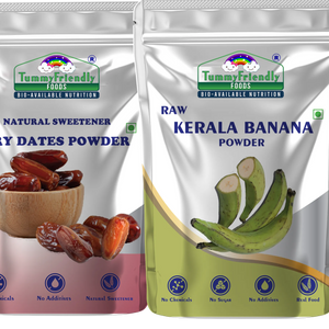 TummyFriendly Foods Dry Dates Powder and Raw Kerala Banana Powder Cereal (200 g, Pack of 2) - EarthBased 