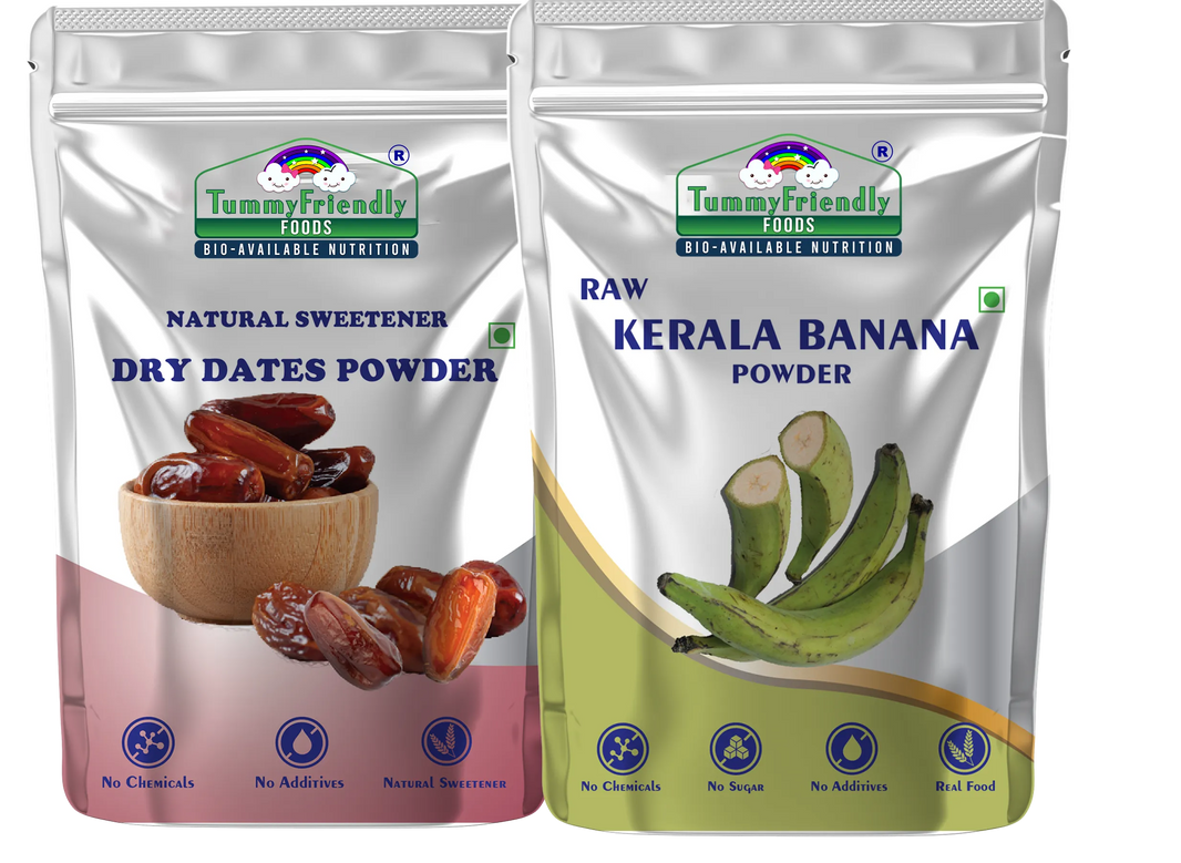 TummyFriendly Foods Dry Dates Powder and Raw Kerala Banana Powder Cereal (200 g, Pack of 2) - EarthBased 