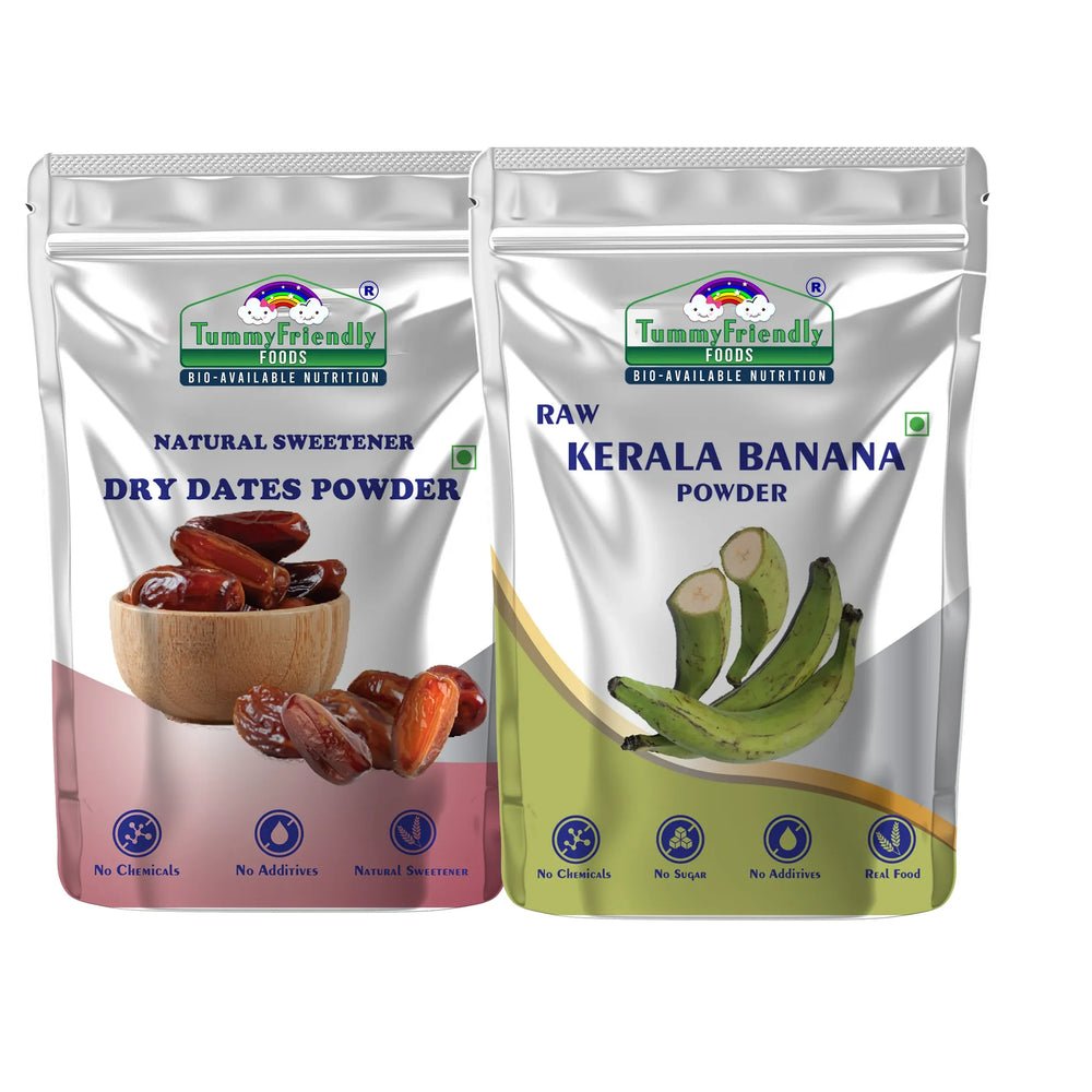 TummyFriendly Foods Dry Dates Powder and Raw Kerala Banana Powder Cereal (200 g, Pack of 2) - EarthBased 