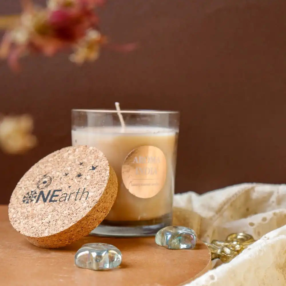 Luxury Scented Candle with Cork Lid - Soy Wax (1 wick) Jasmine - EarthBased 
