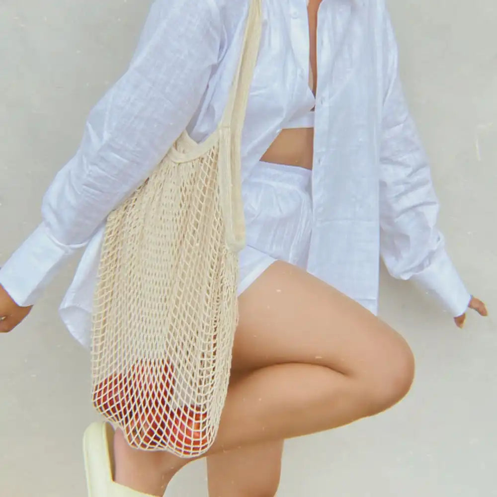 Cotton Mesh Shopping Bag - Shoulder - EarthBased 