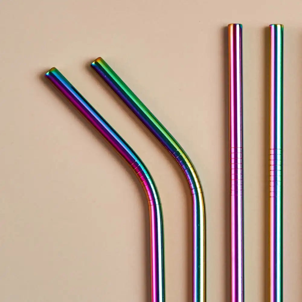 Stainless Steel Straws With Cleaner - Rainbow (1 ST+1 Bend) | ONEarth - EarthBased 