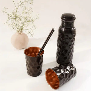 Copper Bottle Black Finish Gift Set (750ml Antique Black Bottle with 2 Glasses) - EarthBased 