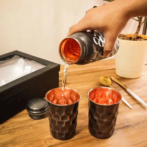 Copper Bottle Black Finish Gift Set (750ml Antique Black Bottle with 2 Glasses) - EarthBased 