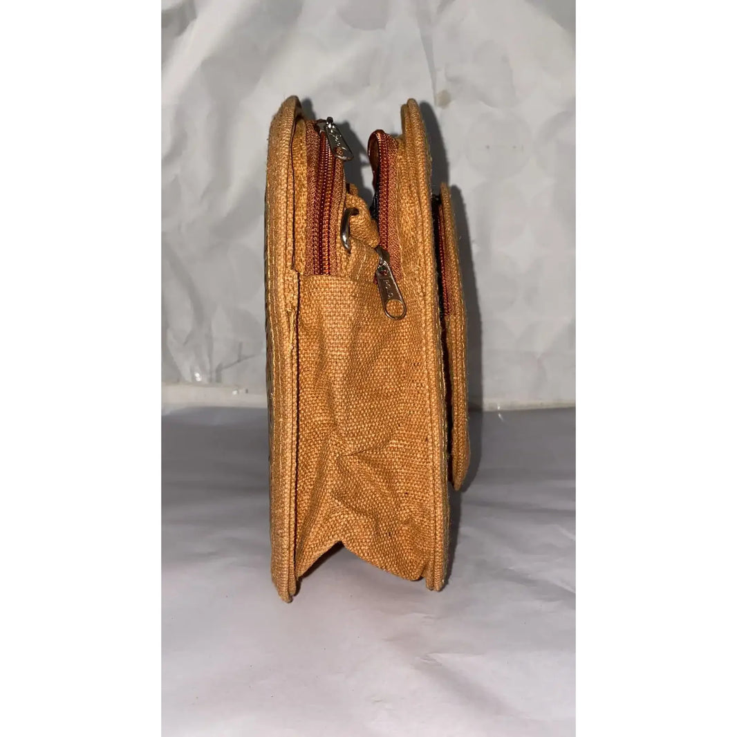Oval Shital Pati & Jute Sling Bag - EarthBased 
