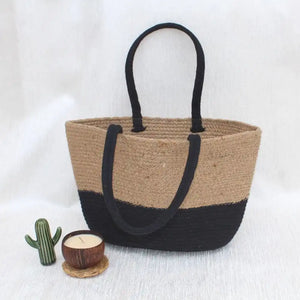 Black/Beige Jute Tote Bag - EarthBased 