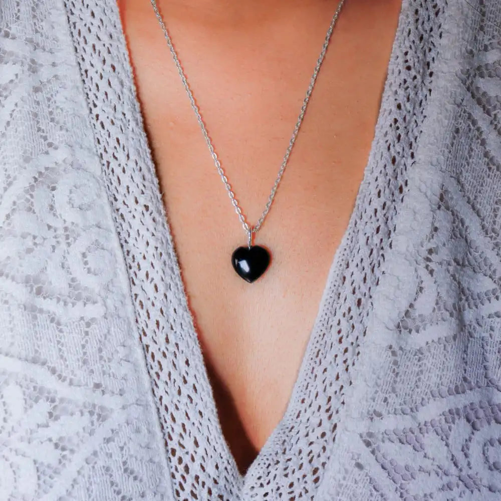 Black Obsidia Stone Pendant with Silver Chain - EarthBased 