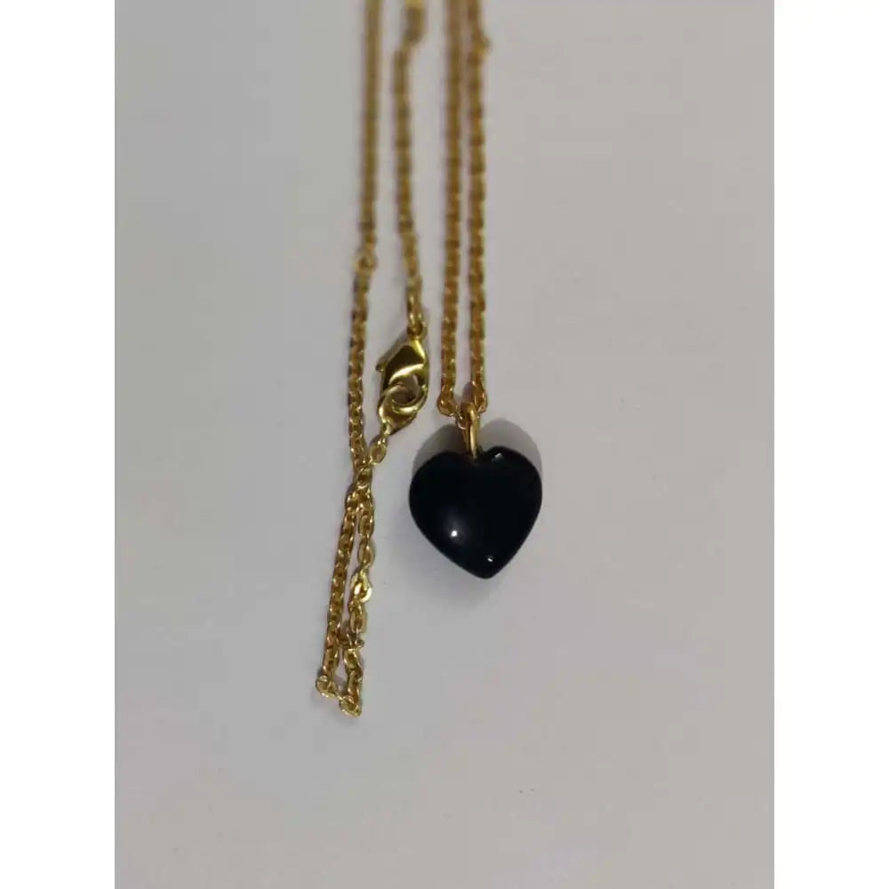 Black Obsidia Stone Pendant with Golden Chain - EarthBased 