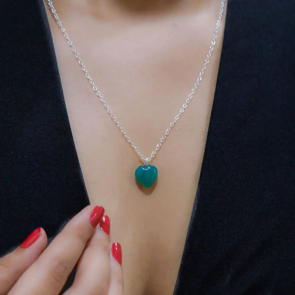 Green Jade Stone Pendant with Silver Chain - EarthBased 