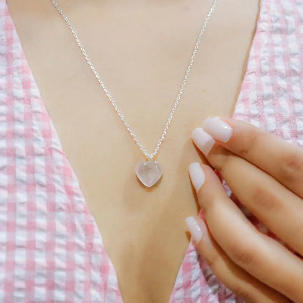 Rose Quartz Stone Pendant with Silver Chain - EarthBased 