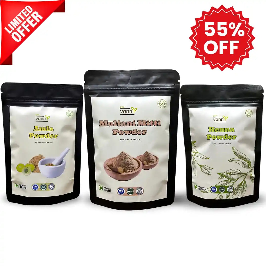 Hair & Skin Care Combo: Henna, Amla, and Multani Mitti Powder - EarthBased 