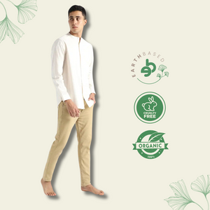 Organic Cotton & Naturally Dyed Mens Round Neck Light Cream Shirt by Livbio - EarthBased 