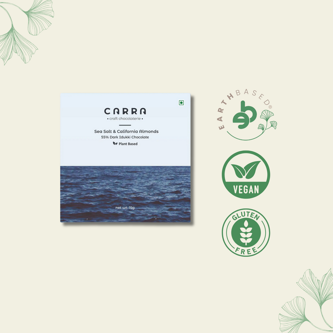 CARRA Sea Salt & California Almonds in 55% Dark Chocolate 15G - EarthBased 
