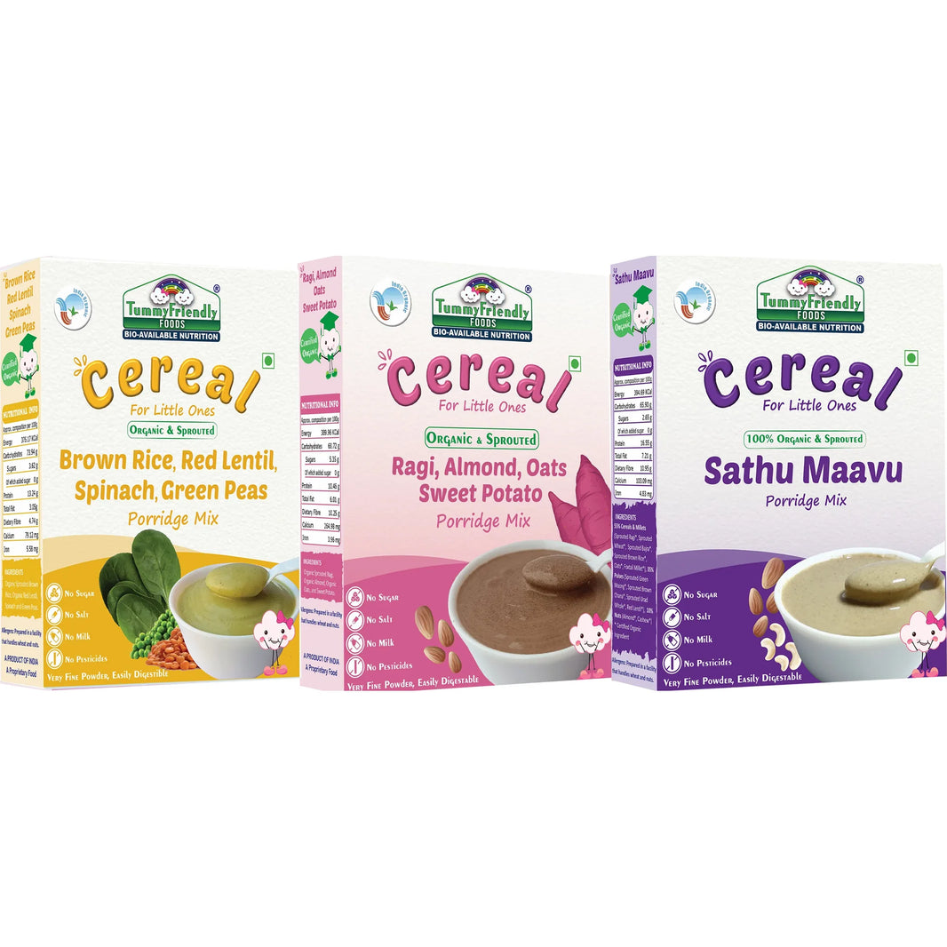 TummyFriendly Foods Certified Organic Stage3 Sprouted Porridge Mixes Combo Pack | Organic Baby Food for 8 Months Old | 200g Each (600 g, Pack of 3) - EarthBased 