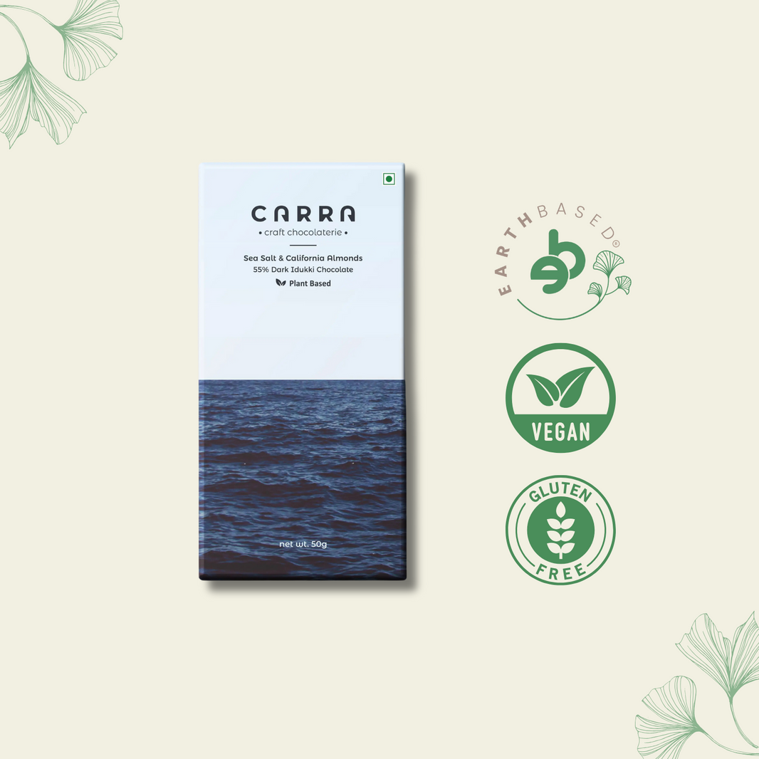 CARRA Sea Salt & California Almonds in 55% Dark Chocolate 50G - EarthBased 