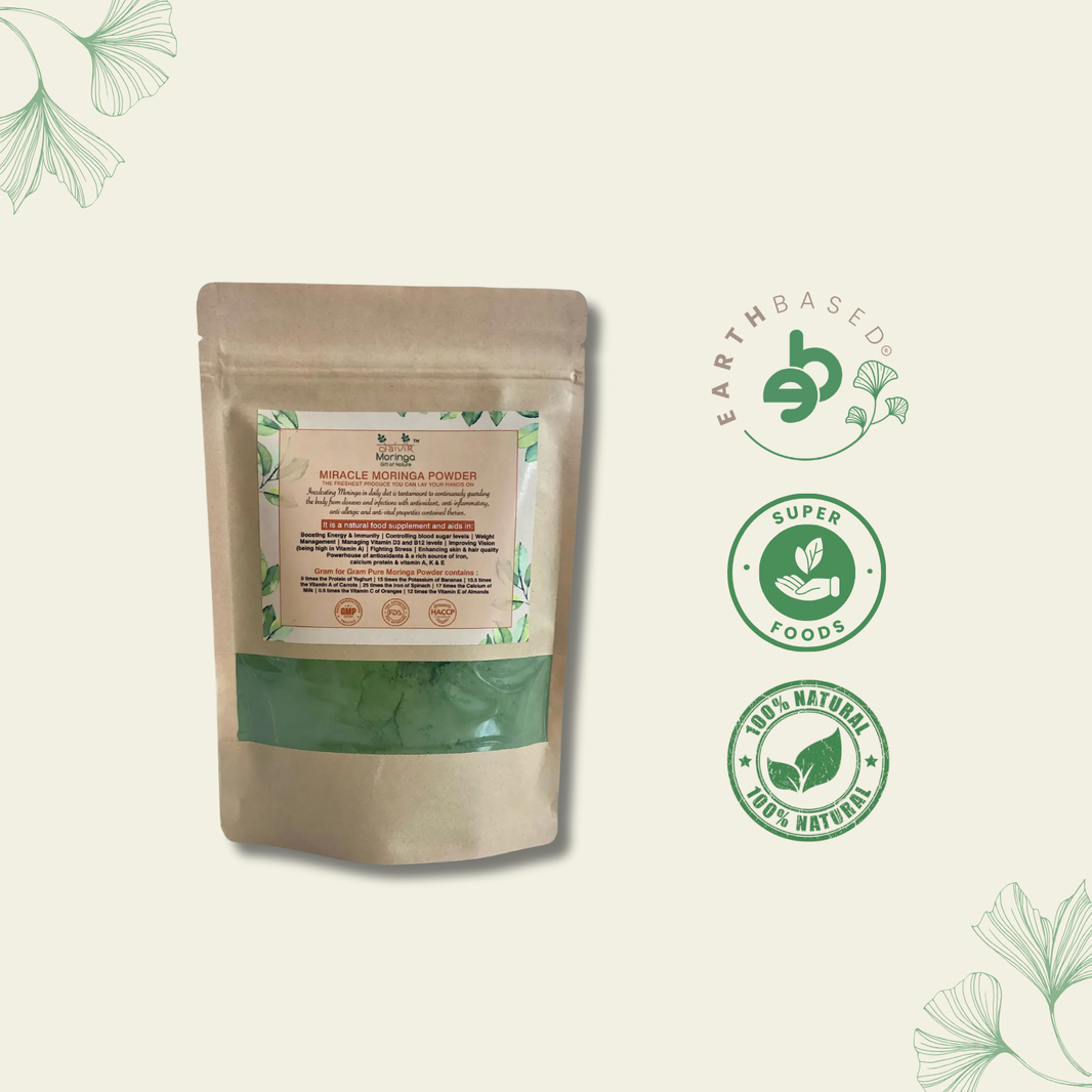 Daivik Moringa Miracle Moringa Powder | 100% Natural | Immunity Booster, Anti Aging, Anti Oxidant | 500 gms - EarthBased 