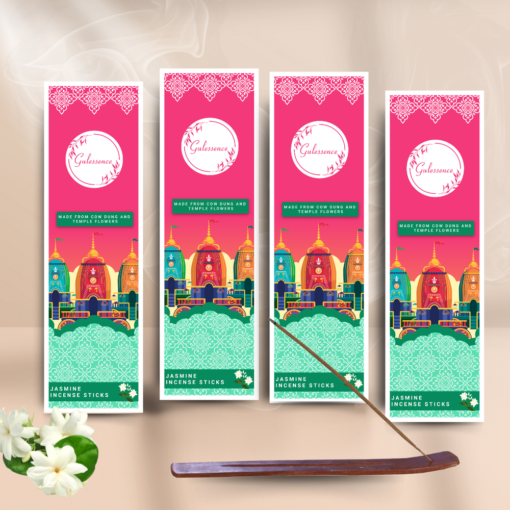 Jasmine Incense Sticks With Free Incense Holder | Made from Cow dung & Temple Flower | Gulessence | Pack of 2 - EarthBased 