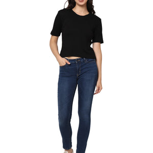 Elegant Bamboo Rib fabric Half Sleeves Top For girl | Black - EarthBased 