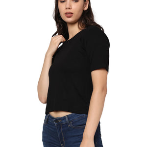 Elegant Bamboo Rib fabric Half Sleeves Top For girl | Black - EarthBased 