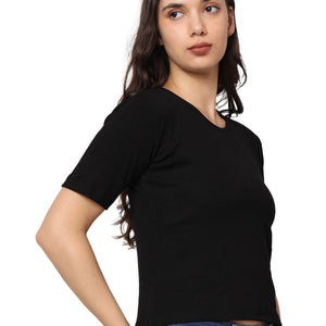 Elegant Bamboo Rib fabric Half Sleeves Top For girl | Black - EarthBased 