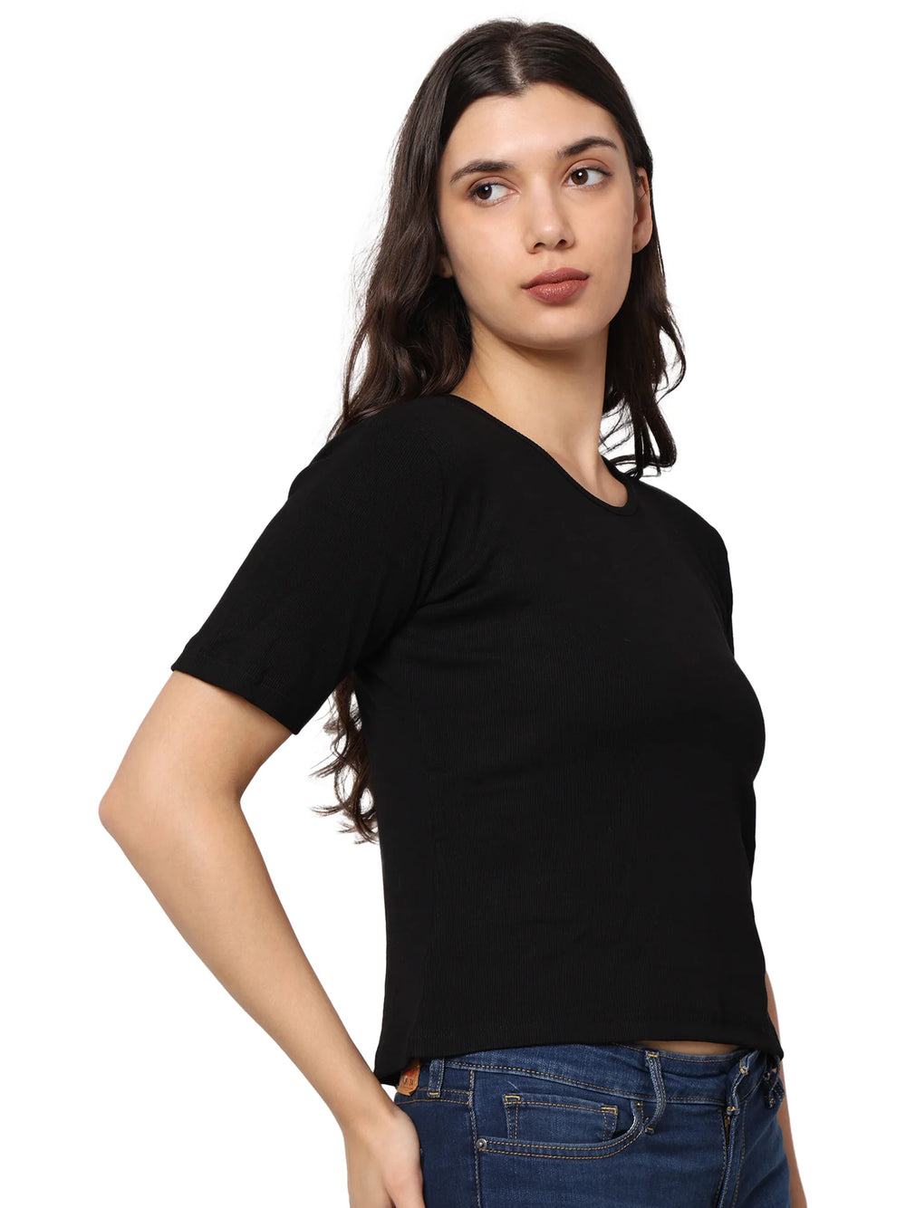 Elegant Bamboo Rib fabric Half Sleeves Top For girl | Black - EarthBased 