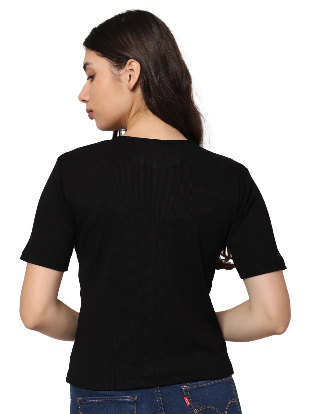 Elegant Bamboo Rib fabric Half Sleeves Top For girl | Black - EarthBased 