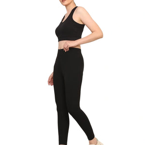 Women Black Padded Bra & Leggings Set - EarthBased 