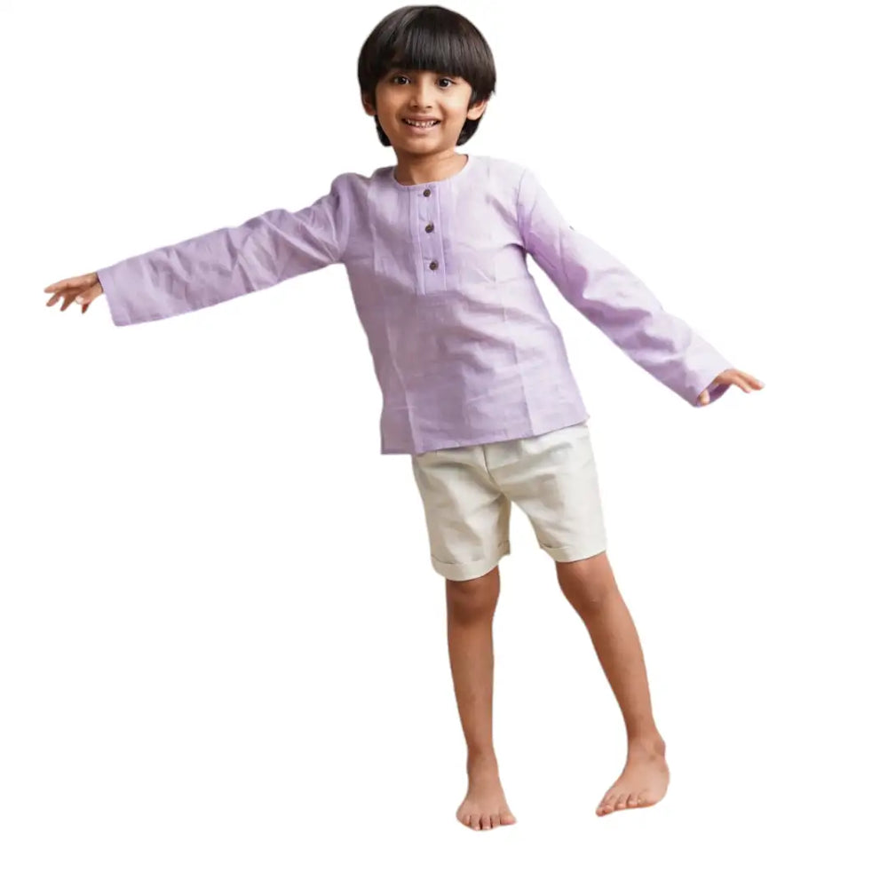 Earthy Wanderer' - Boys' Set with Full Sleeve Button-down Shirt and Shorts - EarthBased 