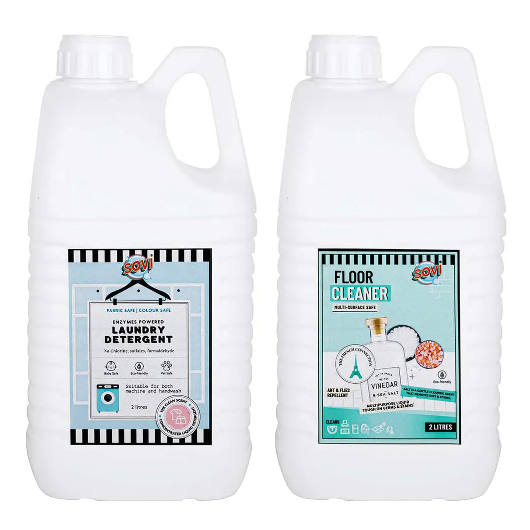 SOVI® Floor Cleaner 2 Liters | SOVI® Laundry Liquid Detergent 2 Liters, Pack of 2 - EarthBased 