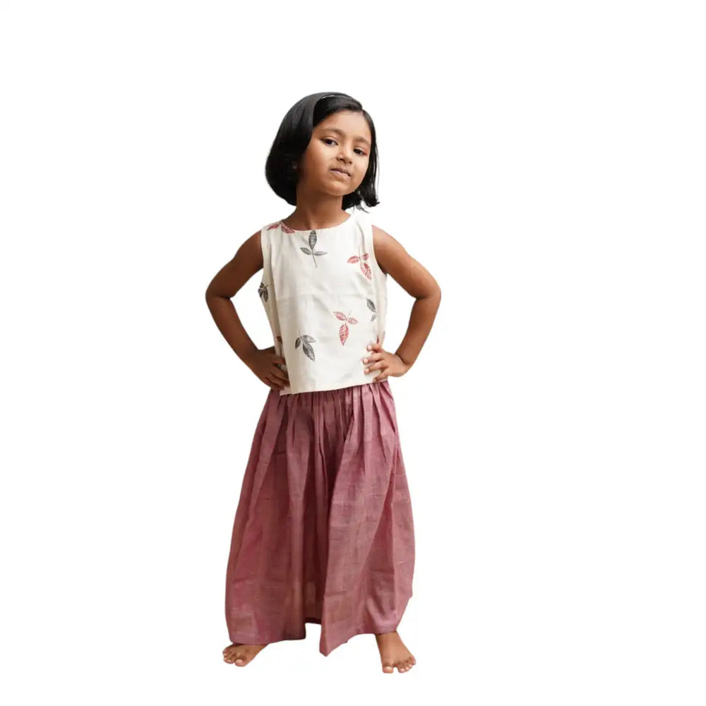 Twirl and Top' - Girls' Leaf Print Crop Top with Long Skirt - EarthBased 