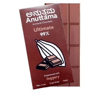 Anuttama 99% cocoa dark chocolate bar, jaggery sweetened, pack of 2