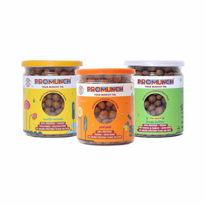 PROMUNCH Soya Snack |Gluten-FreePack of 3 Flavour: Noodle MasalaTangy Pudina & CheeseOnion -150G - EarthBased 