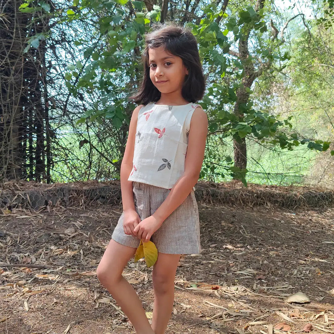 Floral Whirl Khadi Crop Top & Shorts Set for Girls – Breathable Summer Wear