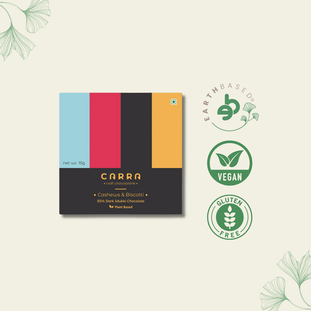 CARRA Cashews & Biscotti in 55% Dark Chocolate 15G - EarthBased 