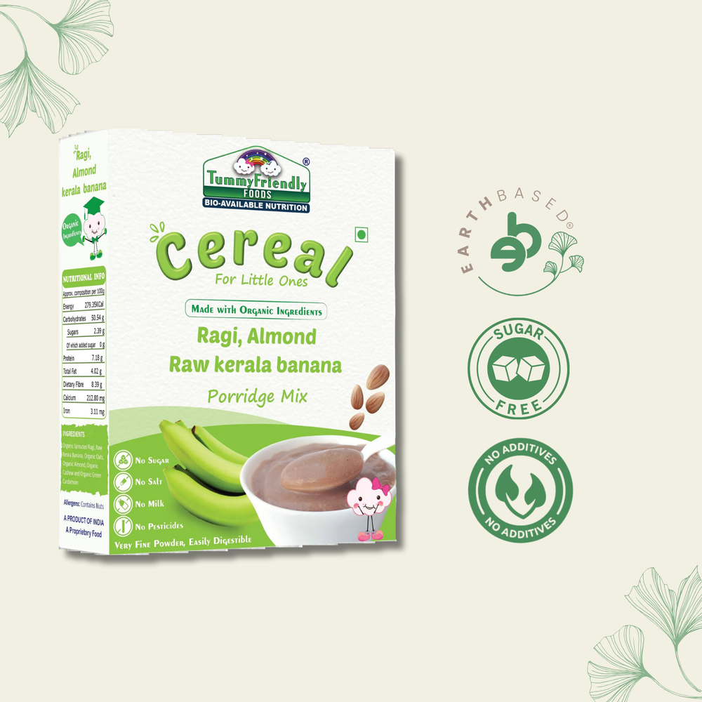 TummyFriendly Foods Organic Sprouted Ragi Almonds Dates Porridge Mix | Made of Sprouted Ragi Powder Cereal (200 g) - EarthBased 