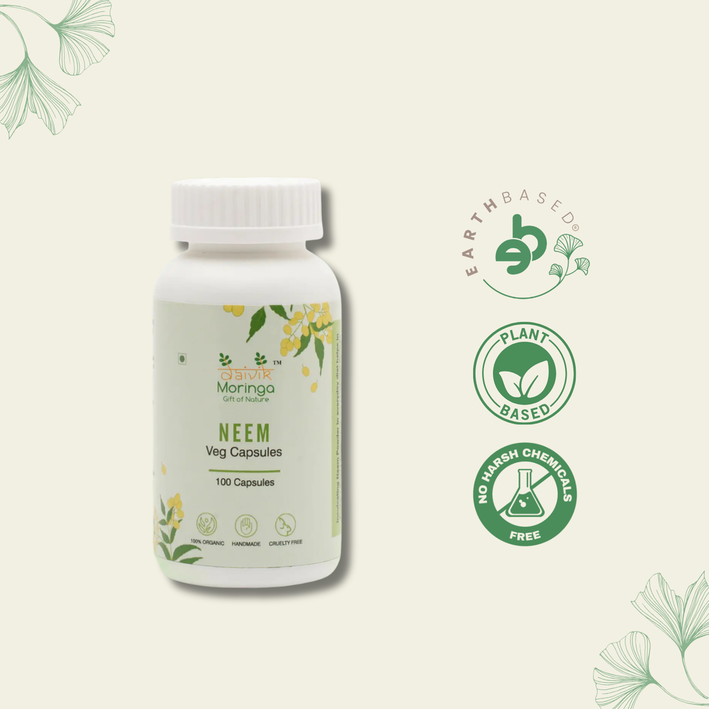 Daivik Moringa Neem Veg Capsules | 100% Natural | Detox, Skin Care, Anti Inflammatory | 100 Caps Each - EarthBased 