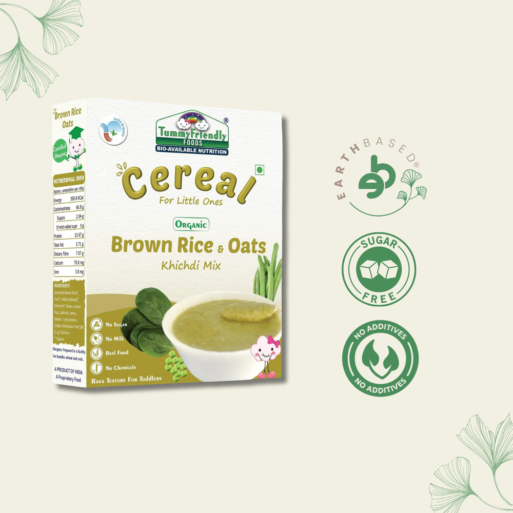 TummyFriendly Foods Organic Brown Rice, Oats Khichdi Mix for Toddler, 1 year plus Cereal (200 g) - EarthBased 