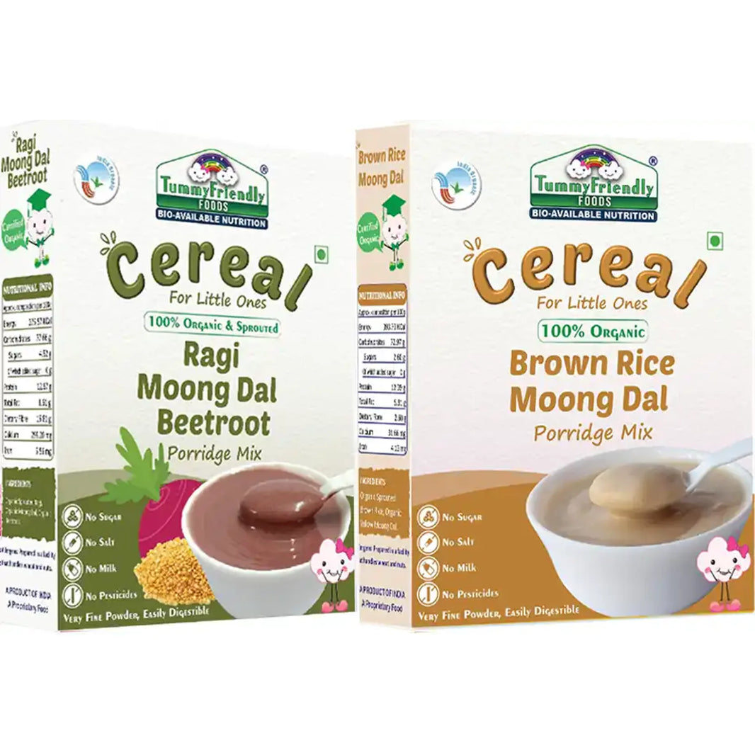 TummyFriendly Foods Certified Stage2 Porridge Mixes | Organic Baby Food for 6 Months Old Baby | Ragi, Brown Rice - 2 Packs, 200g Each Cereal (400 g, Pack of 2) - EarthBased 
