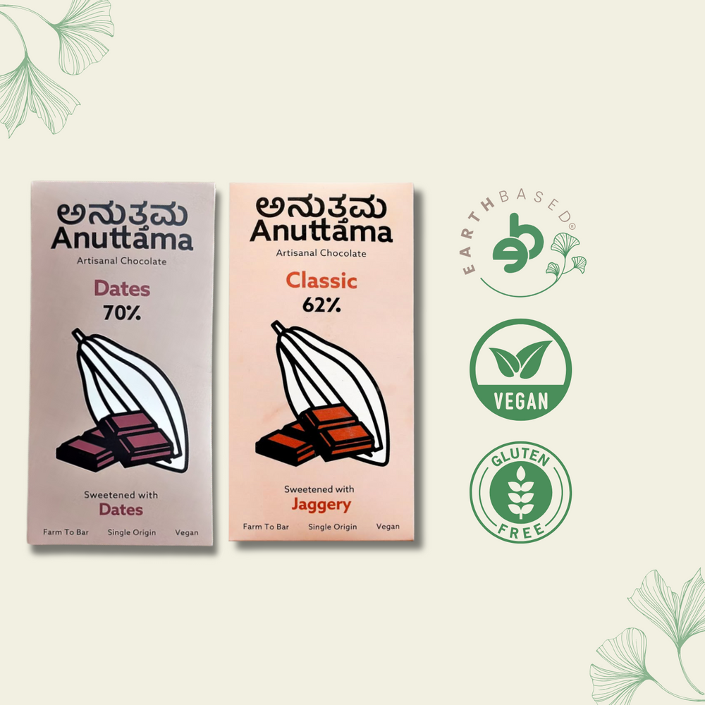 Anuttama | Dark Chocolate | Natural Chocolate Bar | Dates + Classic | Combo - EarthBased 