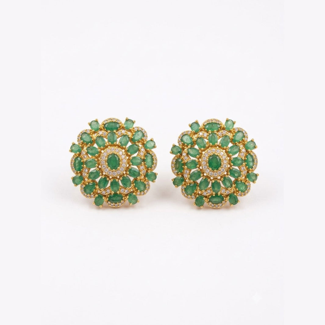 Emerald Flower Studs - view 2