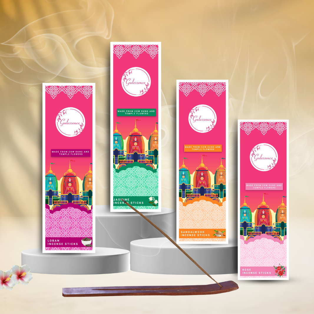 Gulessence Rose, Sandal, Jasmine ,Loban Incense Sticks with Free Incense Holder | Pack of 4 (40 Incense Sticks Each Box) - EarthBased 