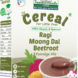 TummyFriendly Foods Certified 100% Organic Sprouted Ragi, Moong Dal, Beetroot Porridge Mix | Organic Baby Food for 6 Months Old | Made of Sprouted Ragi for Baby |Rich in Calcium, Iron, Fibre & Micro-Nutrients (200 g) - EarthBased 