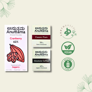 Dark Chocolate | Cranberry + Absolute Coffee + Classic | Dark Chocolate Bar | Gift's Pack | Cocoa Combo - EarthBased 