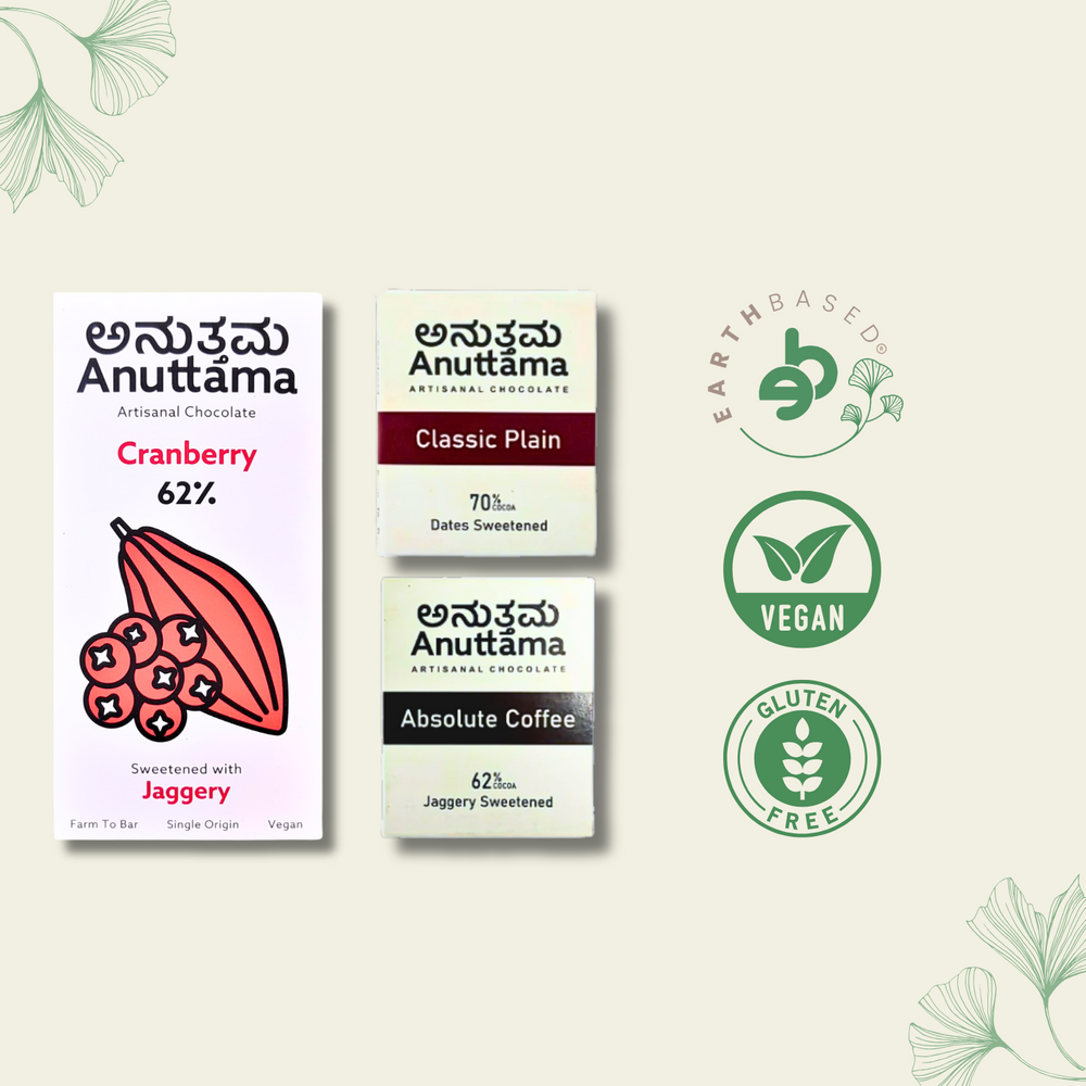 Dark Chocolate | Cranberry + Absolute Coffee + Classic | Dark Chocolate Bar | Gift's Pack | Cocoa Combo - EarthBased 