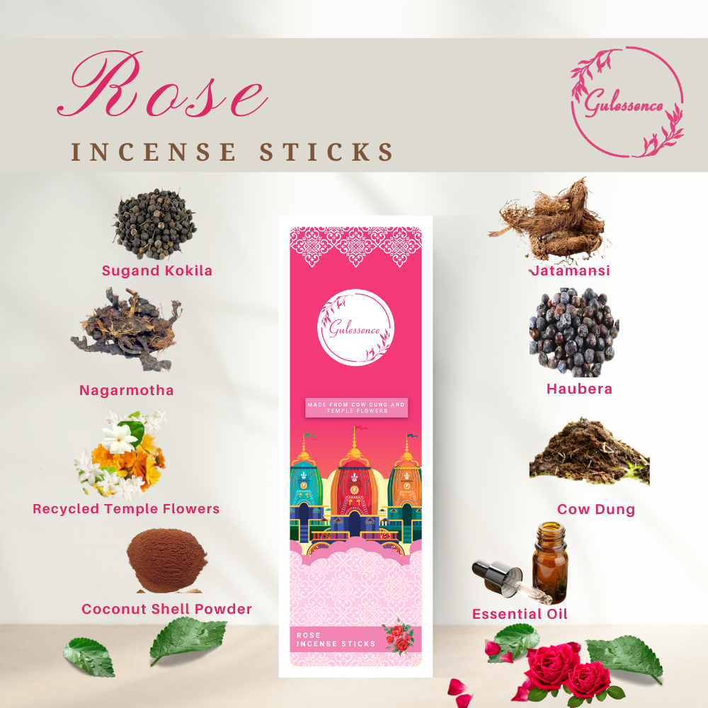 Gulessence Rose, Sandal, Jasmine ,Loban Incense Sticks with Free Incense Holder | Pack of 4 (40 Incense Sticks Each Box) - EarthBased 