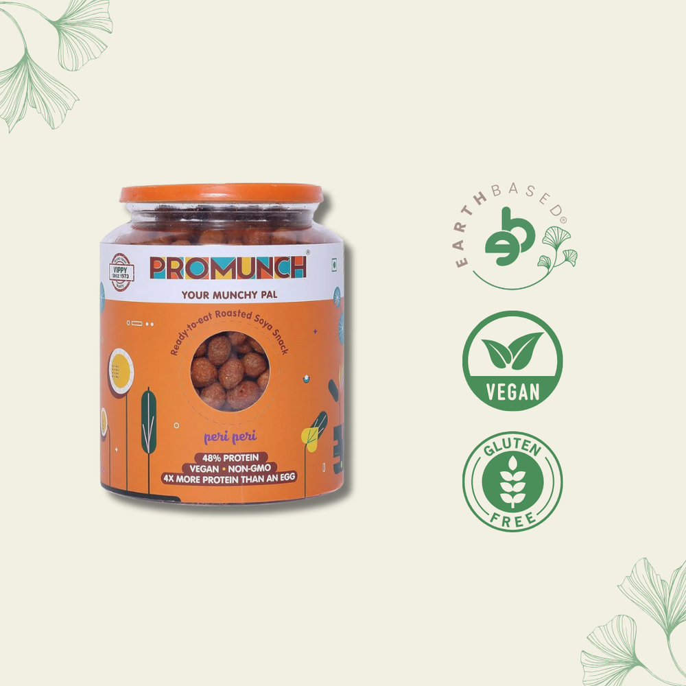 PROMUNCH Roasted Soya Snack | Vegan |Gluten-Free | Flavor: Peri-Peri 300 g Pack of 1 - EarthBased 